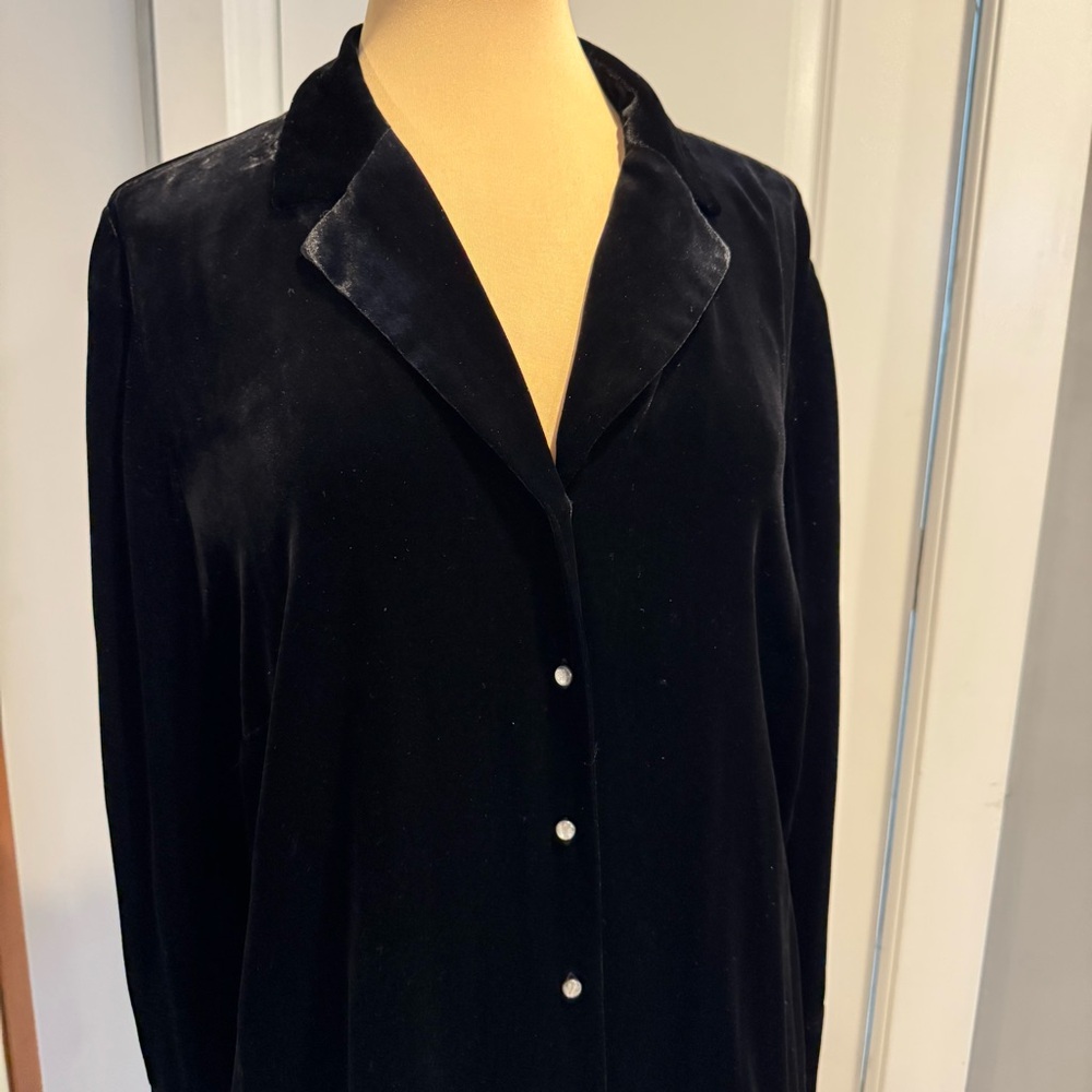 Lauren Ralph Lauren black velvet button up blouse shirt, top jacket size 16W - Picture 4 of 9